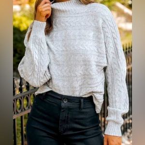 Magnolia Gray Long Dolman Sleeve Mock Neck Cable Knit Sweater Women’s L NWOT